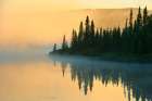Canada-Quebec-Chibougamau Lake in fog at sunrise Art Print